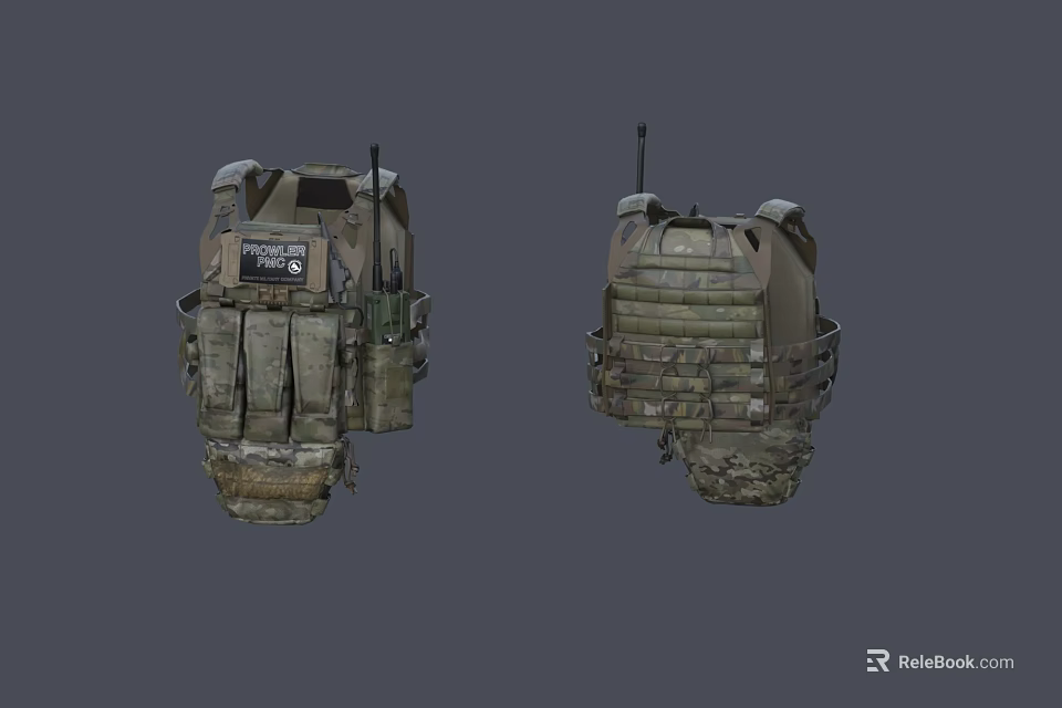 Camouflage Tactical Vest With Multiple Pockets And Radio Antenna For Military Equipment 3d model 