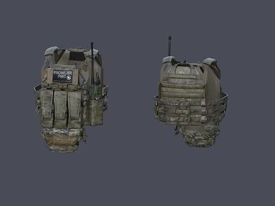 Camouflage Tactical Vest With Multiple Pockets And Radio Antenna For Military Equipment 3d model