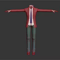 Red Blazer With White Shirt Blue Tie Teal Pants And Pink Shoes Outfit