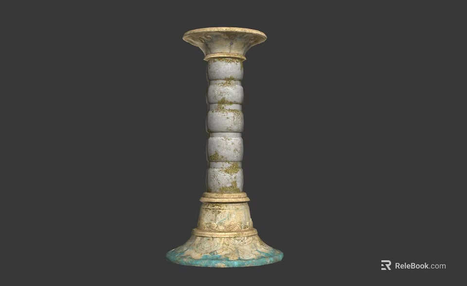 Vintage Decorative Column With Textured Gray Green Surface And Ornate Base Top 3d model 