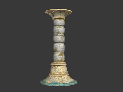 Vintage Decorative Column With Textured Gray Green Surface And Ornate Base Top 3d model