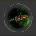 Detailed Wooden Pirate Ship Model With White Sails Black Skull Flag And Green Glowing Base