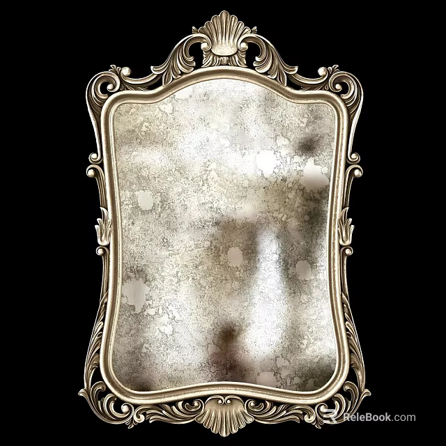 Ornate Vintage Mirror With Carved Gold Frame And Decorative Design 3d model 