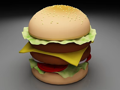 Delicious Juicy Burger with Sesame Bun Lettuce Cheese and Tomato Slices 3d model