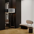 Modern Living Room Interior Design With Floor Lamp Mirror Bench And White Blinds