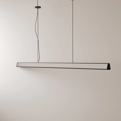 Modern Minimalist Linear Pendant Light Hanging Against White Wall In Contemporary Room 3d model