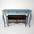 Vintage Blue Console Table And Black Side Cabinet With Curved Legs Drawers