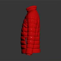 Red Quilted Puffer Jacket With Front Zipper And Long Sleeves Design 3d model
