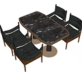 Elegant Oval Marble Dining Table With Black Leather Chairs And Wooden Frames 3d model
