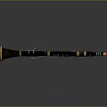 Black Wooden Clarinet with Gold Accents and Reflection on Black Background Surface