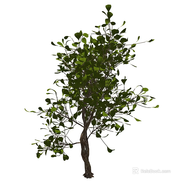 Lush Green Shrub With Dense Foliage And Brown Trunk In Natural Scene 3d model 