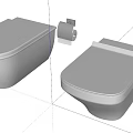 Modern White Wall Mounted Toilets in Bathroom with Toilet Paper Holder and Metal Bottle