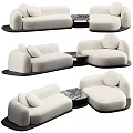 Modern Multi Seat Sofa With Soft Plush Fabric Rounded Arms And Marble Side Table 3d model