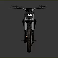 Black Sporty Off Road Motorcycle With Number 73 Large Wheels And Yellow Rim