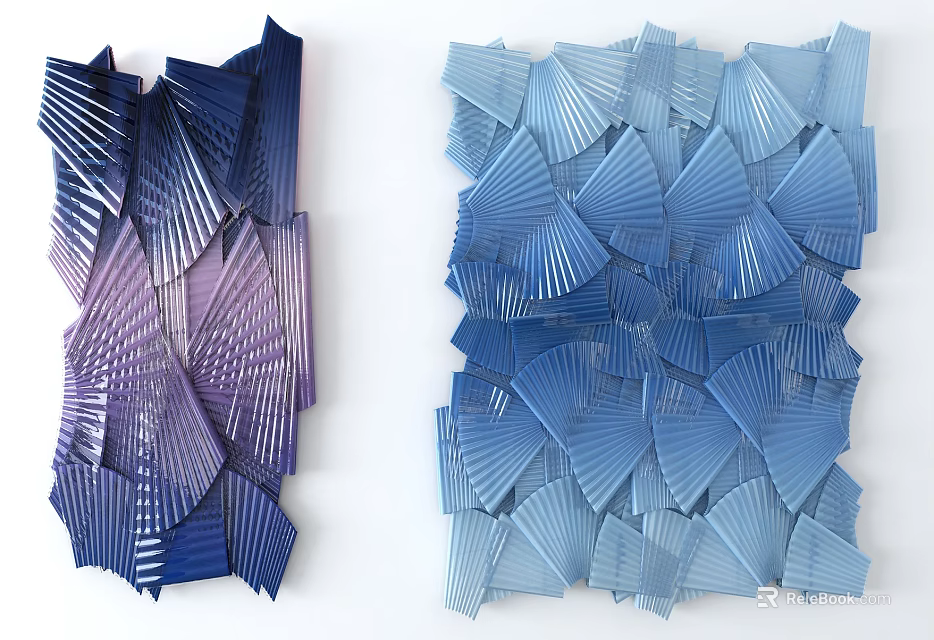Fan Shaped Wall Decor With Purple Blue Gradient And Glossy 3D Structure 3d model 