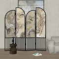 New Chinese Screen Partition Flower and Bird Screen 3d model