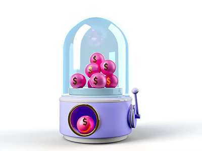 Amusement Equipment with Transparent Glass Dome Pink Balls Dollar Signs Purple Body and Handle 3d model