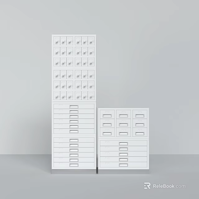 White Filing Cabinets With Multiple Drawers And Compartment Storage Design 3d model 