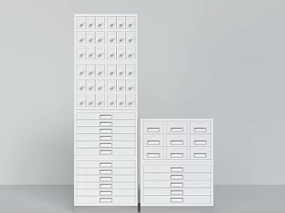 White Filing Cabinets With Multiple Drawers And Compartment Storage Design 3d model
