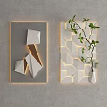 Modern Wall Decorations With Geometric Shapes Illuminated Lighting And Green Plant Accents