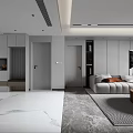 Modern Living and Dining Room Interior With Sofa Coffee Table TV Wall And Bookshelves