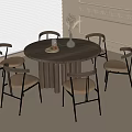 Mid-ancient style dining table and chair combination round dining table dining chair 3d model