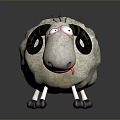 Cartoon Style Fluffy Sheep With Curled Horns Big Eyes And Sticking Tongue