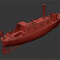 Gray Warship Model With Red Bottom Brass Chimney Wooden Deck And Bow Flag