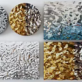 Modern Luxurious Wall Decor With Textured Metallic Circular And Rectangular Panels In Gold Silver Blue 3d model