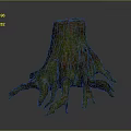 Natural Wood Stone Stump With Green Moss And Extended Tree Roots