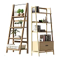 Modern Wooden Ladder Bookcase With Shelves Plants Books And Decor Drawer