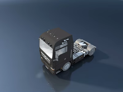 Black Modern Truck Cab With Front Design And Wheels On Shiny Surface 3d model