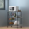 Kitchen Rolling Cart With Microwave Bottles Fruits And Rice Cooker