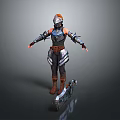 3D Warrior Character With Orange Hair And Armored Outfit Holding Battle Axe In Dark Setting