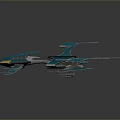 Futuristic Sci Fi Aircraft With Teal Sharp Wings And Yellow Lights Design