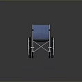 Blue Wheelchair With Metal Frame Fabric Seat Black Armrests And Spoked Wheels