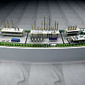 Industrial Refinery Miniature Model With Neat Layout Buildings Towers Pipelines Vehicles And Glowing Light Strip