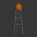 Orange Water Tower Structure With Metal Support Frame And Ladder