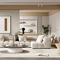 Modern Minimalist Living Room With Plush Sofa And Round Coffee Table