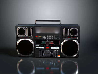 Classic Black Retro Boombox With Front Panel Control Buttons Large Speakers And Display Screen Handle 3d model