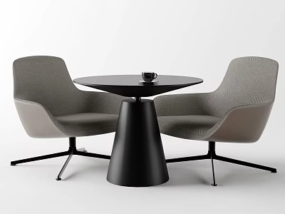 Modern Table And Chairs Set With Gray Upholstered Seats Black Round Top And Metal Legs 3d model