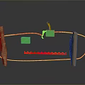 Simple Structure Scene With Wooden Planks Zigzag Red Lines Green Blocks And Orange Figure