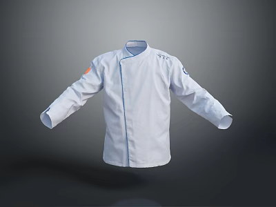 White Professional Chef Coat With Long Sleeves Blue Trim And Orange Sleeve Patch 3d model