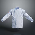 White Professional Chef Coat With Long Sleeves Blue Trim And Orange Sleeve Patch