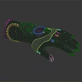 Futuristic Black Mechanical Glove With Metallic Gauge And Detailed Fingers Design