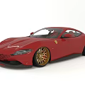 Red Ferrari Two Door Sports Car With Gold Wheels And Carbon Fiber Accents
