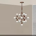 Modern Geometric Hanging Lamp With White Spherical Shades And Brown White Frame