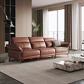 Premium Brown Leather Three Seater Recliner Sofa For Modern Elegant Comfortable Home Living Room Decor