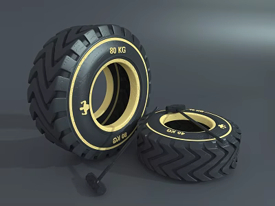 Two Heavy Duty Black Tires Featuring Yellow Trim And Deep Tread Patterns Design 3d model