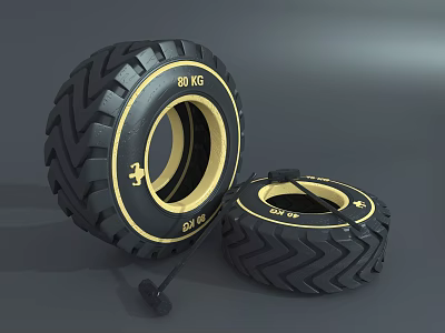 Two Heavy Duty Black Tires Featuring Yellow Trim And Deep Tread Patterns Design 3d model Two Heavy Duty Black Tires Featuring Yellow Trim And Deep Tread Patterns Design 3d model
